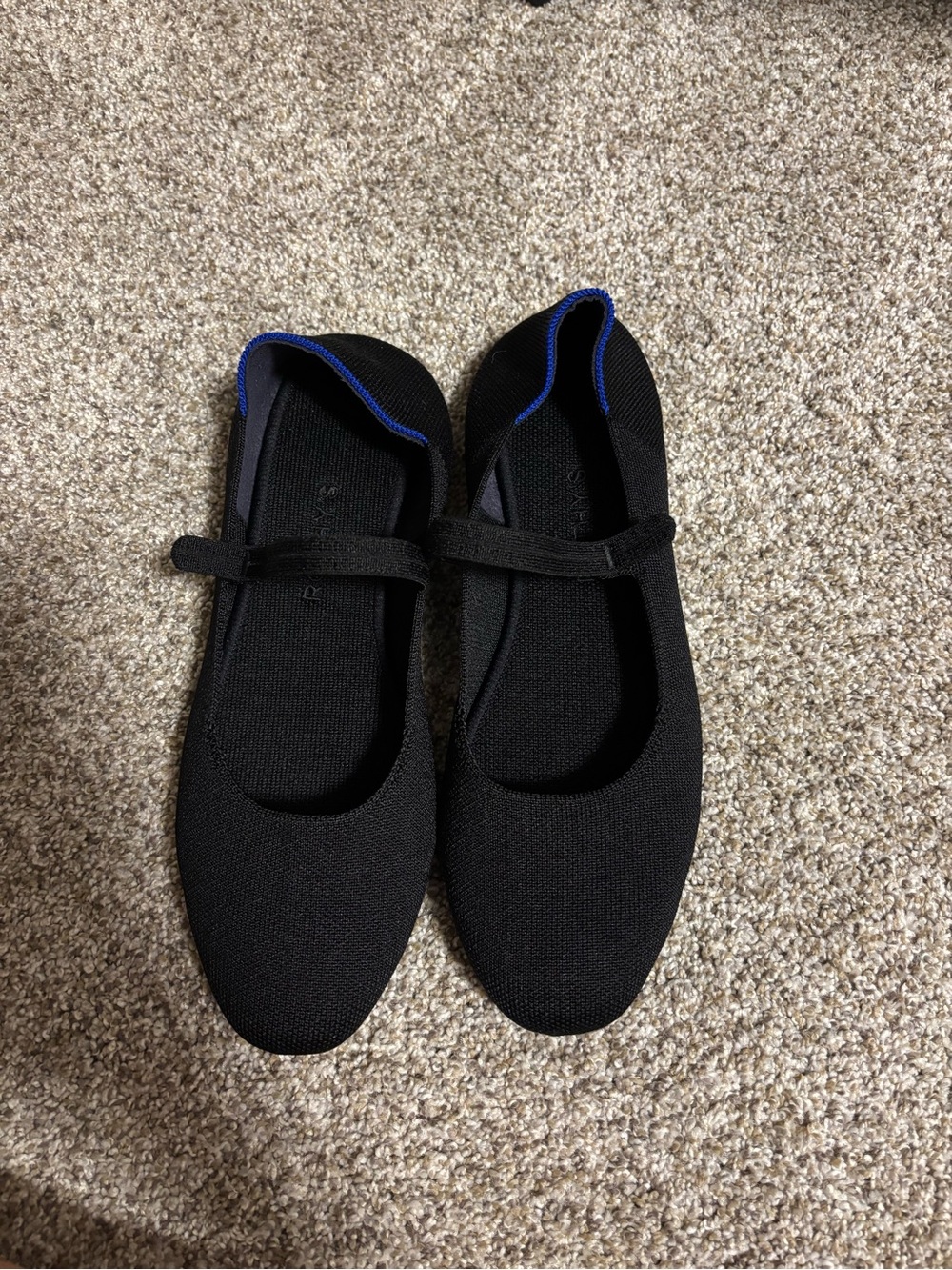 Rothy's Black Mary Jane Flats with Blue Trim